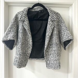 Jarbo Black & Gray Cropped Tweed Blazer Jacket, Size S